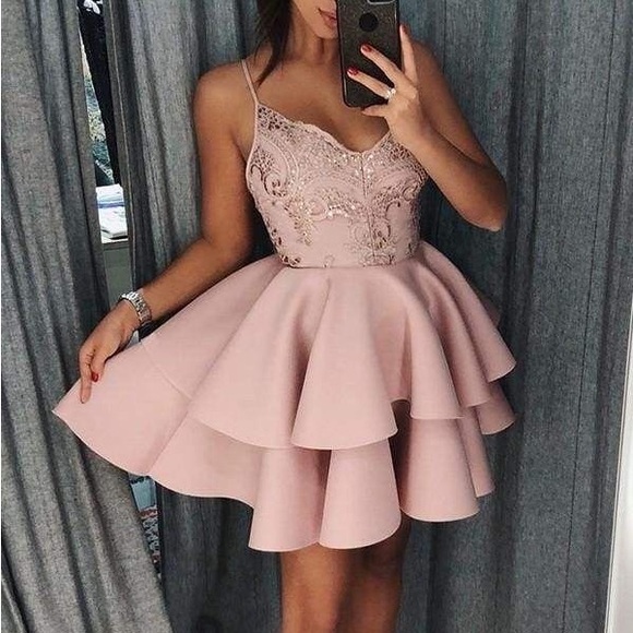 Dresses & Skirts - Pink Satin Lace Sequin Dress